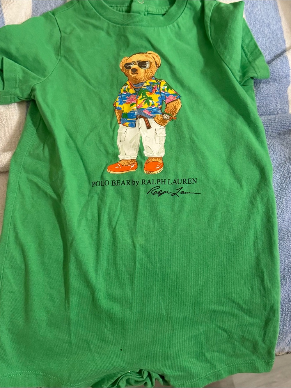 Ralph Lauren Size 12 Months Kids' Green Polo Bear Graphic Onesie Outfit